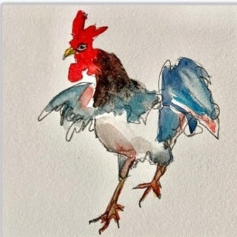Running Roosters - watercolor originals