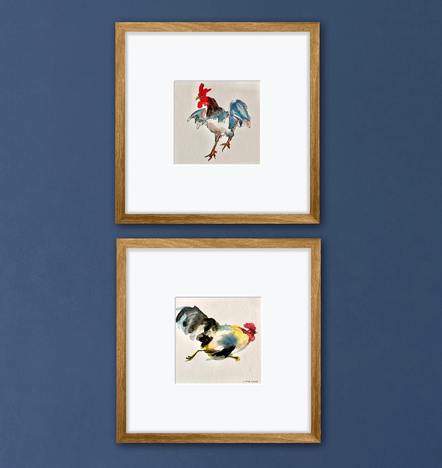 Running Roosters - watercolor originals